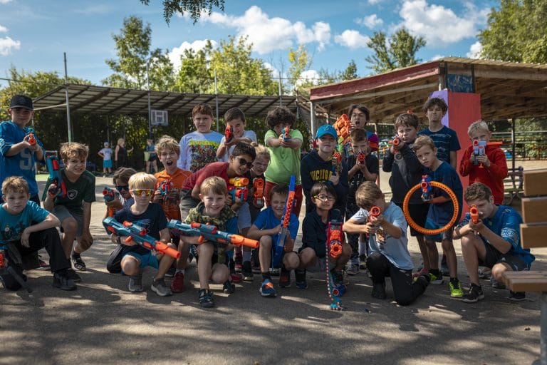 kids with nerf guns at camp mirage battle royale summer camp