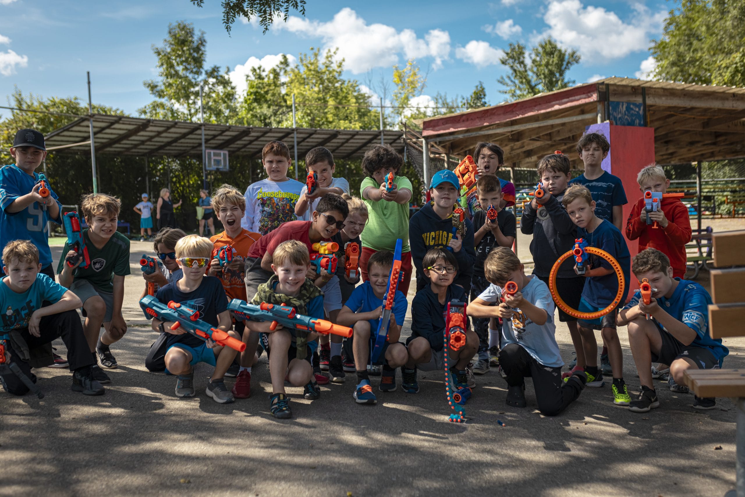 kids with nerf guns at camp mirage battle royale summer camp