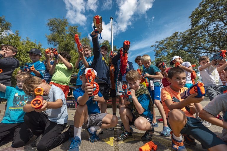 kids with nerf guns at camp mirage alien encounter summer camp